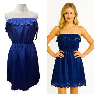 NWT Snap Off-Shoulder Blue Dress with Ruffle Trim Large NEW Strapless